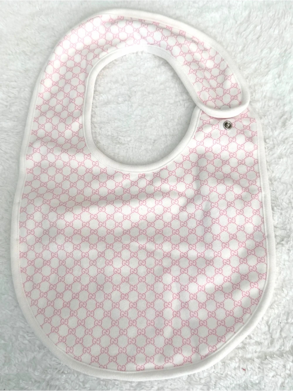 Gucci Bib GG White Pink Baby Girl Infant RARE Made In Italy One Size
